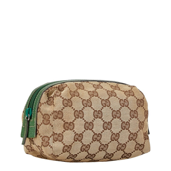 グッチ GGキャンバス ポーチ 29595 ベージュ グリーン キャンバス レザー レディース GUCCI 【中古】