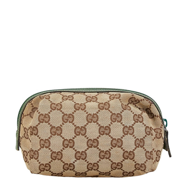 グッチ GGキャンバス ポーチ 29595 ベージュ グリーン キャンバス レザー レディース GUCCI 【中古】