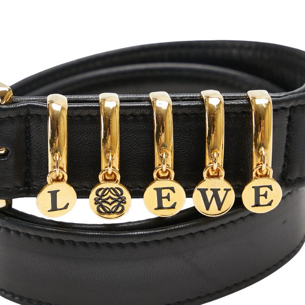 ロエベ イニシャル ヴィンテージ オールド ベルト サイズ：70 ブラック ゴールド レザー レディース LOEWE 【中古】