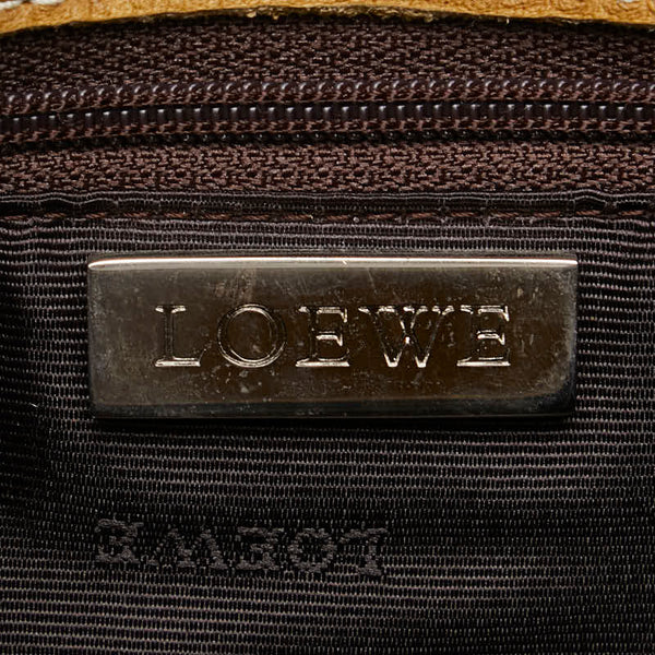 ロエベ アナグラム スタッズ ワンショルダーバッグ ハンドバッグ ブラウン レザー キャンバス レディース LOEWE 【中古】