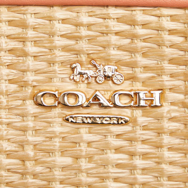 コーチ ロゴ 斜め掛け ショルダーバッグ ピンク ナチュラル ラフィア レザー レディース COACH 【中古】