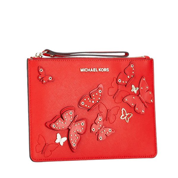 マイケルコース バタフライ ロゴ クラッチバッグ セカンドバッグ レッド レザー レディース Michael Kors 【中古】