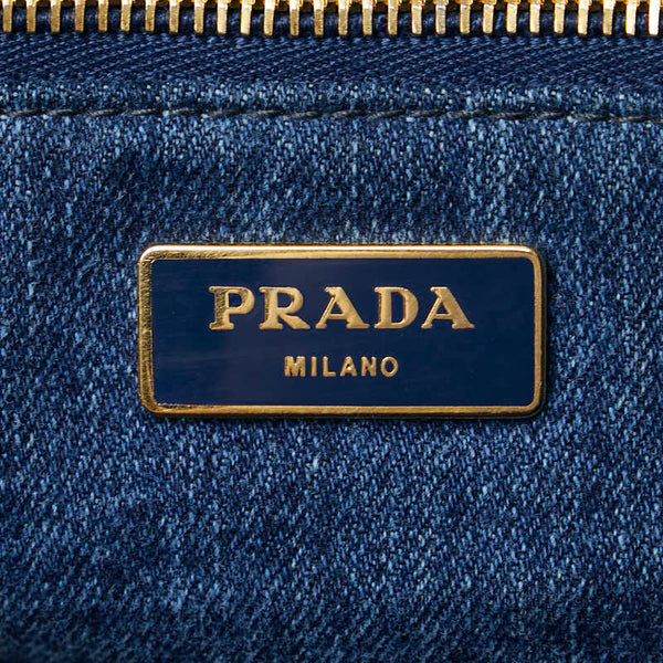 プラダ カナパ L 三角ロゴプレート ハンドバッグ トートバッグ B1872B ブルー デニム レディース PRADA 【中古】