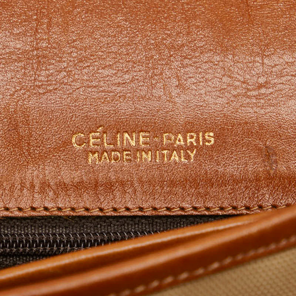 セリーヌ ロゴ 馬車 ワンショルダーバッグ ハンドバッグ ブラウン ベージュ キャンバス レザー レディース CELINE 【中古】