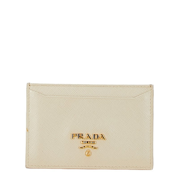 プラダ ロゴ カードケース ベージュ レザー レディース PRADA 【中古】