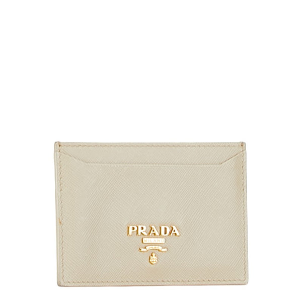 プラダ ロゴ カードケース ベージュ レザー レディース PRADA 【中古】