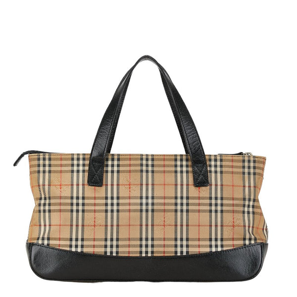 バーバリー ノバチェック シャドーホース ハンドバッグ トートバッグ ベージュ ブラック ナイロン レザー レディース BURBERRY 【中古】