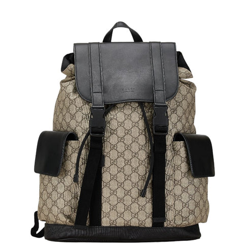 グッチ GGスプリーム リュック バックパック 450958 ベージュ ブラック キャンバス レザー レディース GUCCI 【中古】