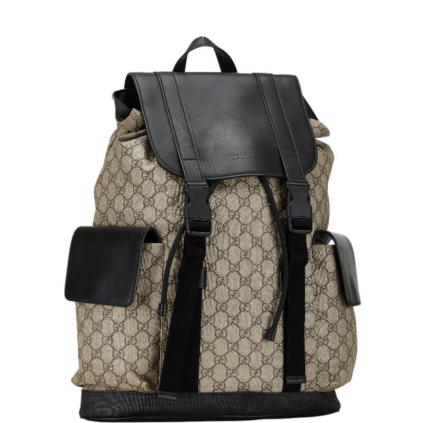 グッチ GGスプリーム リュック バックパック 450958 ベージュ ブラック キャンバス レザー レディース GUCCI 【中古】