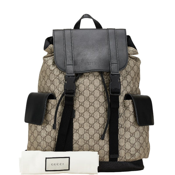 グッチ GGスプリーム リュック バックパック 450958 ベージュ ブラック キャンバス レザー レディース GUCCI 【中古】