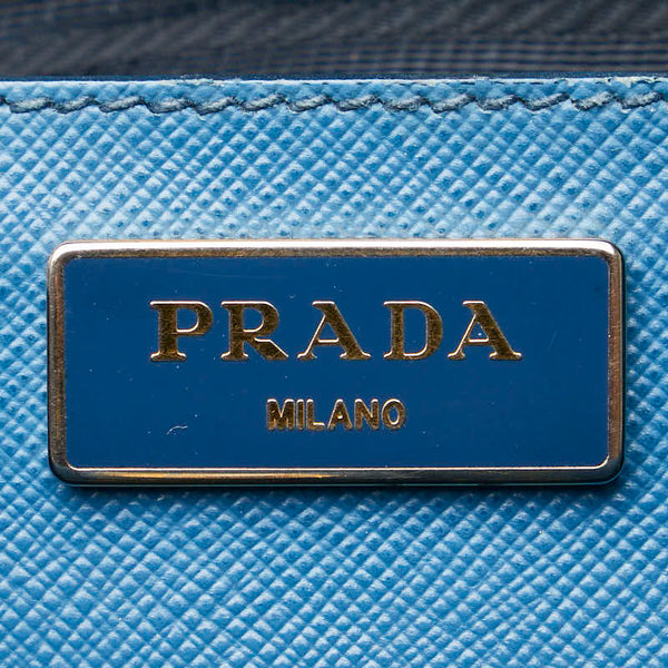 プラダ 三角ロゴプレート サフィアーノ ハンドバッグ ショルダーバッグ 2WAY ブルー レザー レディース PRADA 【中古】