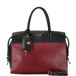 プラダ エスプラナード ハンドバッグ ショルダーバッグ 2WAY 1BA045 レッド ブラック レザー サフィアーノ レディース PRADA 【中古】