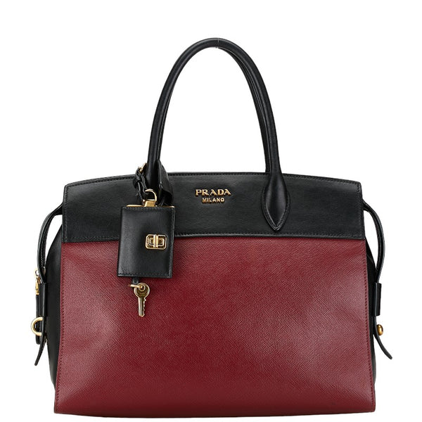 プラダ エスプラナード ハンドバッグ ショルダーバッグ 2WAY 1BA045 レッド ブラック レザー サフィアーノ レディース PRADA 【中古】