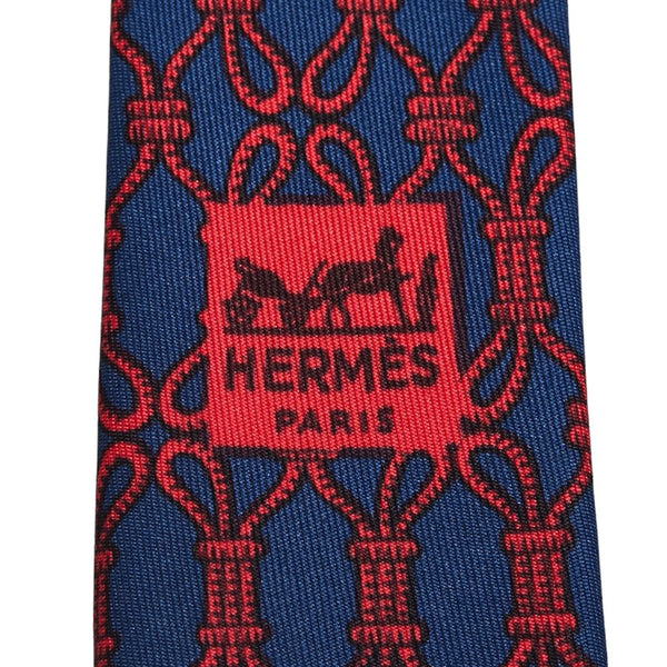 エルメス ロープ 縄 モチーフ ネクタイ ネイビー レッド シルク メンズ HERMES 【中古】