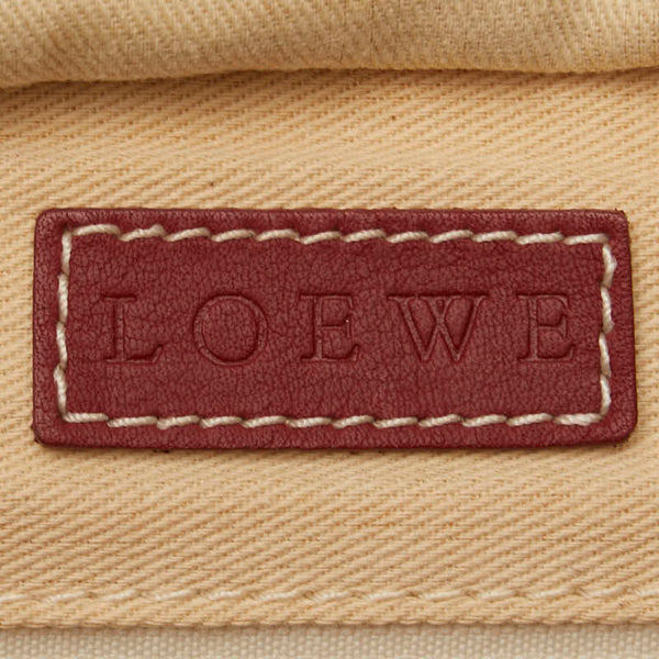 ロエベ アナグラム アマソナ ハンドバッグ ベージュ レッド キャンバス レザー レディース LOEWE 【中古】