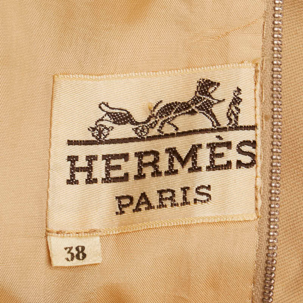 エルメス スカート ベージュ ウール レザー レディース HERMES 【中古】