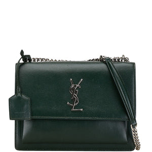 サンローラン YSLモノグラム サンセット ミディアム チェーン ショルダーバッグ  442906 グリーン レザー レディース SAINT LAURENT 【中古】