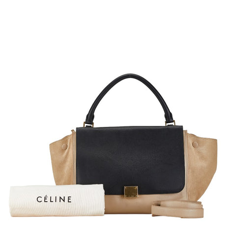 セリーヌ トラペーズ ミディアム ショルダーバッグ ベージュ ブラック レザー レディース CELINE 【中古】