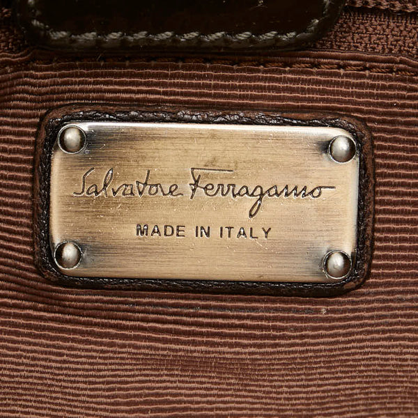 サルヴァトーレフェラガモ ヴァラ ハンドバッグ ショルダーバッグ FZ-21 C783 ブラウン レザー レディース Salvatore Ferragamo 【中古】