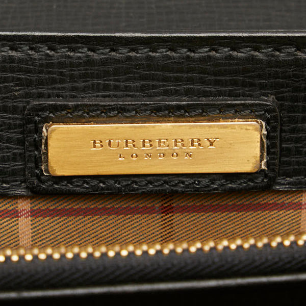 バーバリー チェック クラッチバッグ セカンドバッグ ブラック レザー レディース BURBERRY 【中古】