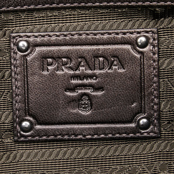 プラダ クリムソン ストライプ ハンドバッグ トートバッグ BR3994 ブラウン ナイロン レザー レディース PRADA 【中古】