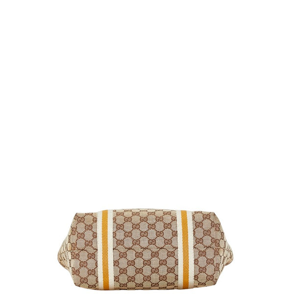 グッチ GGキャンバス シェリーライン トートバッグ ハンドバッグ 137396 ベージュ ブラウン キャンバス レザー レディース GUCCI 【中古】