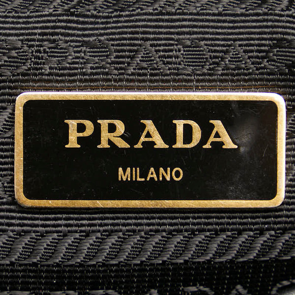 プラダ ロゴジャガード ショルダーバッグ ブラック キャンバス レザー レディース PRADA 【中古】