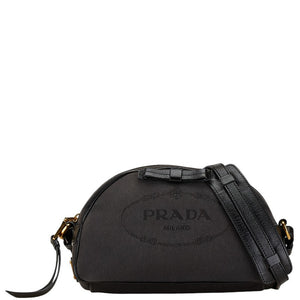 プラダ ロゴジャガード ショルダーバッグ ブラック キャンバス レザー レディース PRADA 【中古】