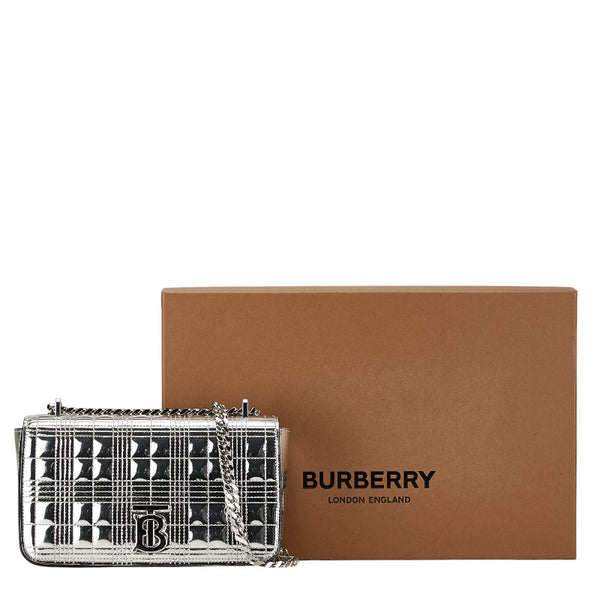 バーバリー TBロゴ ローラ チェーン ショルダーバッグ シルバー エナメル レディース BURBERRY 【中古】