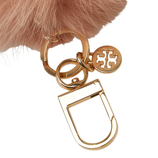 トリーバーチ ポンポン もこもこ キーホルダー キーリング ピーチブロッサム ゴールド ファー メッキ レディース Tory Burch 【中古】