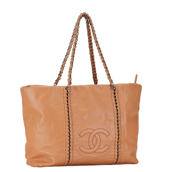 シャネル ココマーク トートバッグ ベージュ ブラウン レザー レディース CHANEL 【中古】