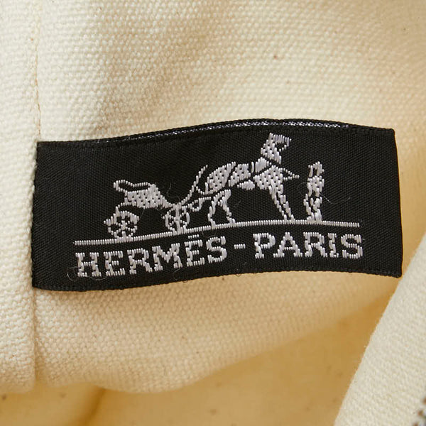 エルメス ロゴ ポーチ アイボリー ベージュ キャンバス レザー レディース HERMES 【中古】