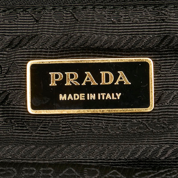 プラダ 三角ロゴプレート ピエロ トートバッグ ブラック ナイロン レザー レディース PRADA 【中古】