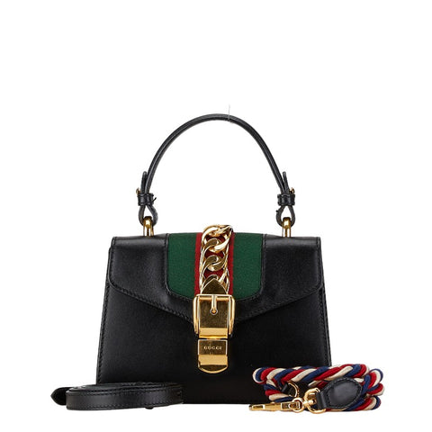 グッチ シルヴィ ハンドバッグ ショルダーバッグ 2WAY 470270 ブラック レザー レディース GUCCI 【中古】