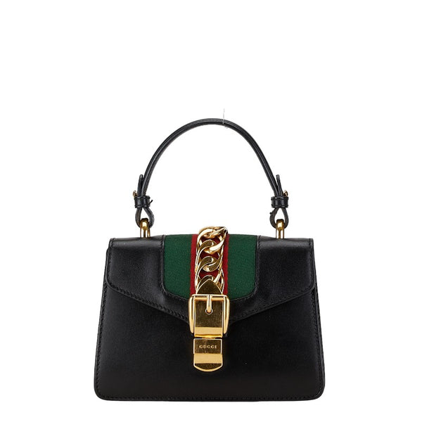 グッチ シルヴィ ハンドバッグ ショルダーバッグ 2WAY 470270 ブラック レザー レディース GUCCI 【中古】