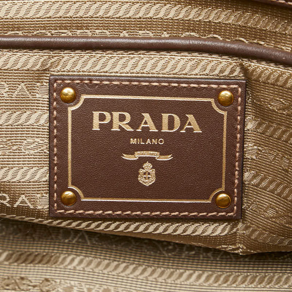 プラダ 三角ロゴプレート ハンドバッグ ショルダーバッグ 2WAY カーキ ブラウン キャンバス レザー レディース PRADA 【中古】