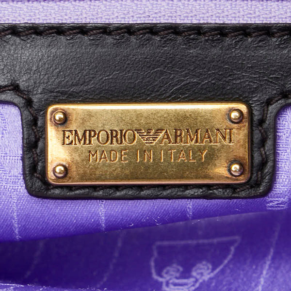 エンポリオ アルマーニ ヒョウ モチーフ ハンドバッグ ブラウン ブラック ハラコ レザー レディース Emporio Armani 【中古】