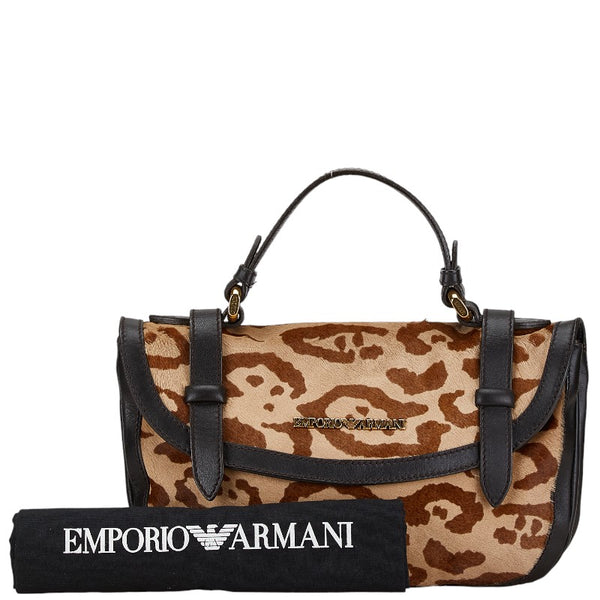 エンポリオ アルマーニ ヒョウ モチーフ ハンドバッグ ブラウン ブラック ハラコ レザー レディース Emporio Armani 【中古】