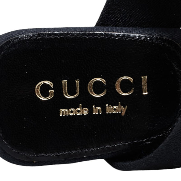 グッチ ミュール サンダル サイズ：34 1/2 C ブラック キャンバス レザー レディース GUCCI 【中古】