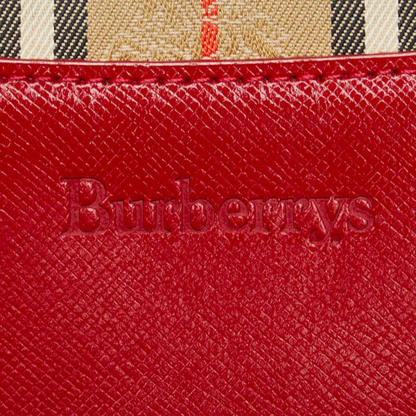 バーバリー ノバチェック トートバッグ ベージュ レッド キャンバス レザー レディース BURBERRY 【中古】