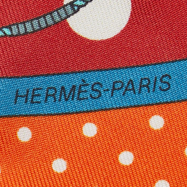 エルメス Clic Clac a Pois クリック クラック ドット スカーフ ツイリー オレンジ マルチカラー シルク レディース HERMES 【中古】