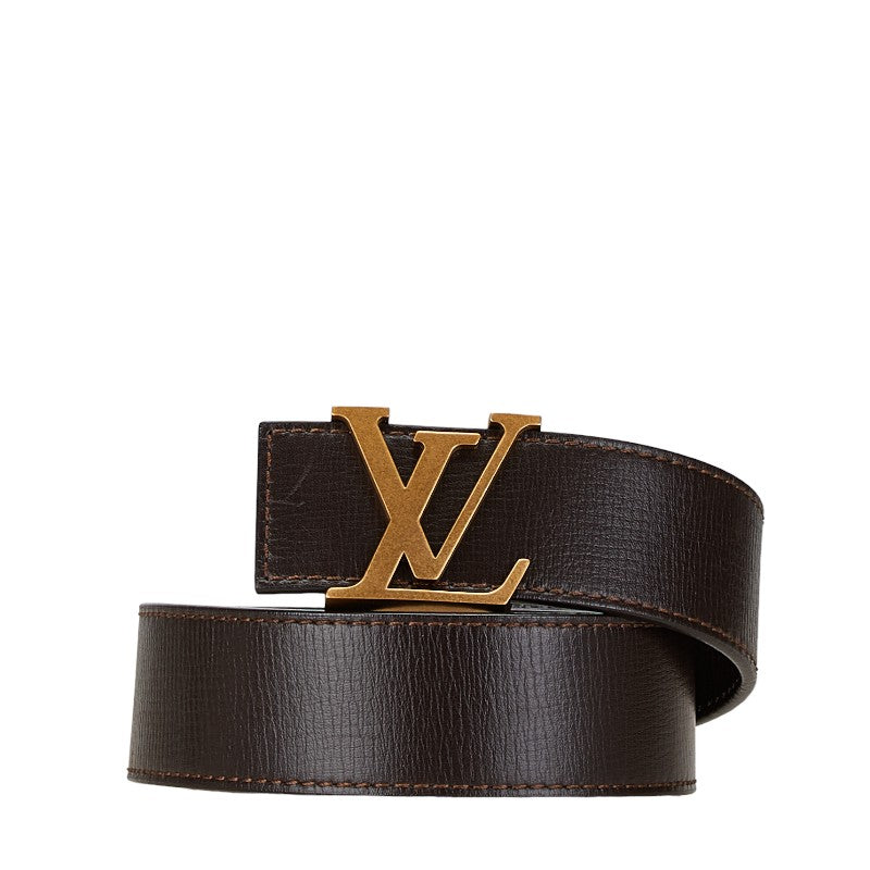 ルイ ヴィトン ユタ サンチュール LVイニシャル ベルト 85/34 M6902 ダークブラウン ゴールド レザー メンズ LOUIS VUITTON 【中古】