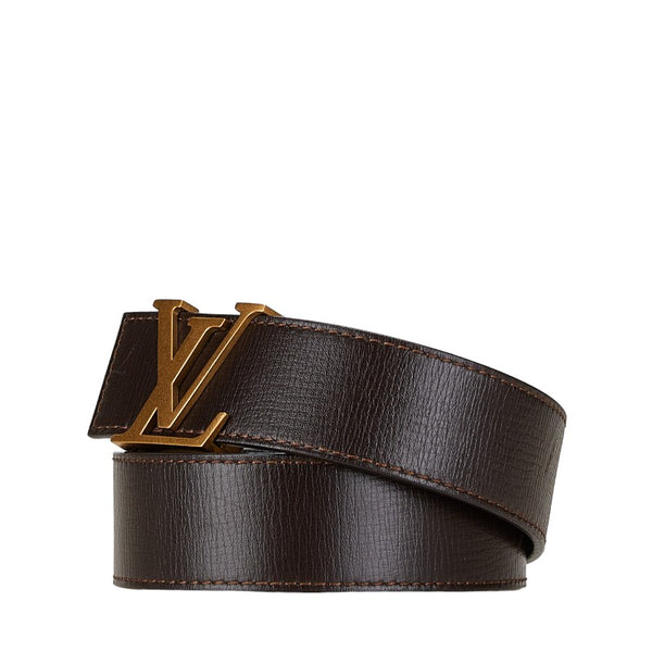 ルイ ヴィトン ユタ サンチュール LVイニシャル ベルト 85/34 M6902 ダークブラウン ゴールド レザー メンズ LOUIS VUITTON 【中古】