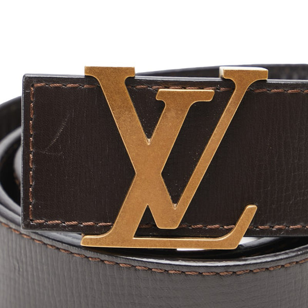 ルイ ヴィトン ユタ サンチュール LVイニシャル ベルト 85/34 M6902 ダークブラウン ゴールド レザー メンズ LOUIS VUITTON 【中古】