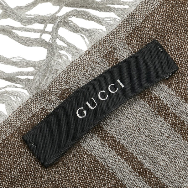 グッチ GG ショール マフラー 254017 グレー ブラウン ファー ウール レディース GUCCI 【中古】