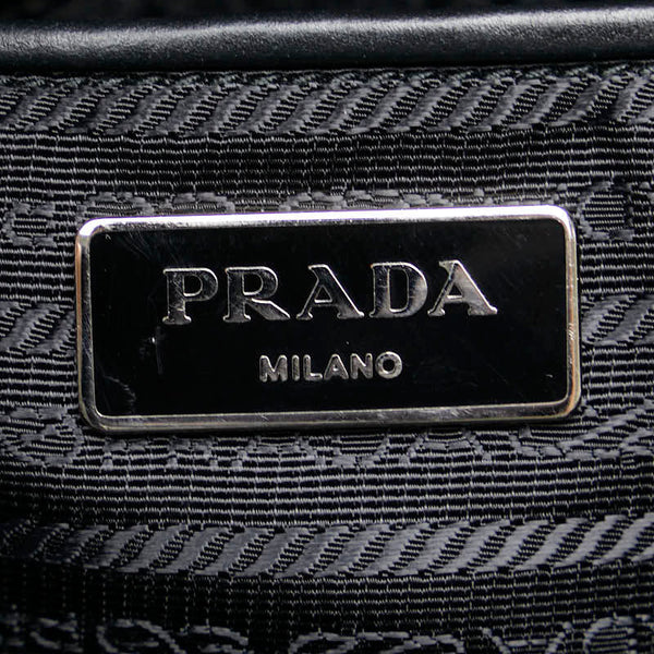 プラダ 三角ロゴプレート ボストンバッグ ハンドバッグ ブラック レザー レディース PRADA 【中古】