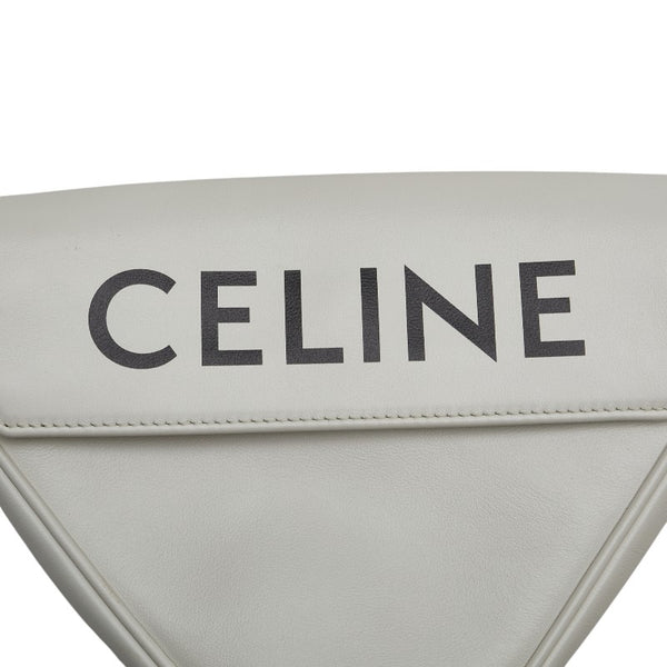 セリーヌ ロゴプリント トライアングル ショルダーバッグ 195903DCS ホワイト レザー レディース CELINE 【中古】