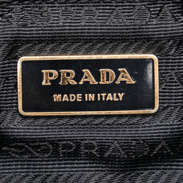 プラダ 三角ロゴプレート ハンドバッグ ブラック ブラウン ナイロン レザー レディース PRADA 【中古】