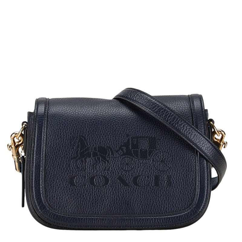 コーチ ホース アンド キャリッジ 斜め掛け ショルダーバッグ ネイビー レザー レディース COACH 【中古】