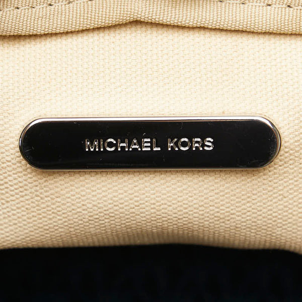 マイケルコース MKモノグラム ハンドバッグ トートバッグ ネイビー ブラウン PVC レザー レディース Michael Kors 【中古】